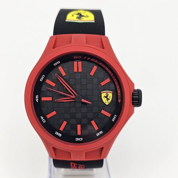Men's Ferrari Scuderia Watch 41MM Red Case Black Dial Plastic Bands New Battery - Picture 1 of 14